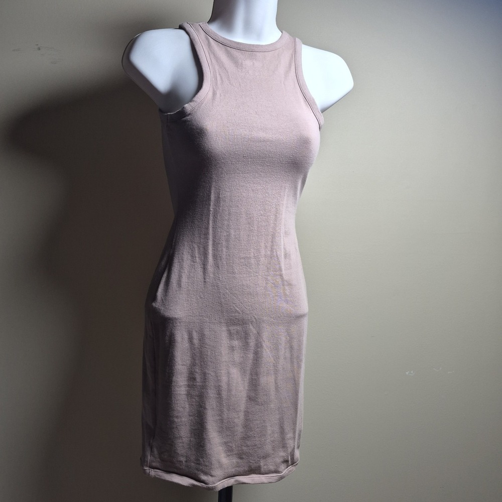 Wild Fable‎ Womens XS Tan Brown Ribbed High Neck Sleeveless Mini Bodycon Dress